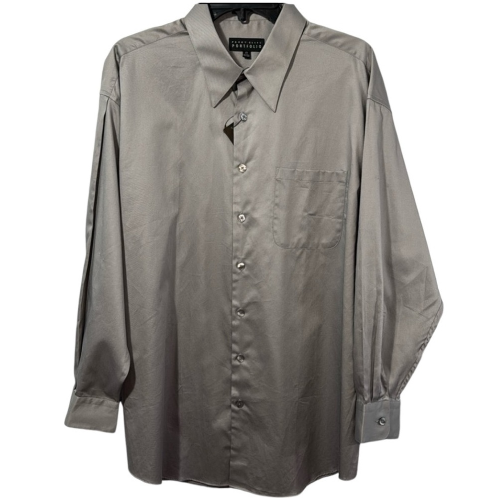 NWT Perry Ellis Portfolio Gray Dress Shirt in Size 17 (32/33)‎